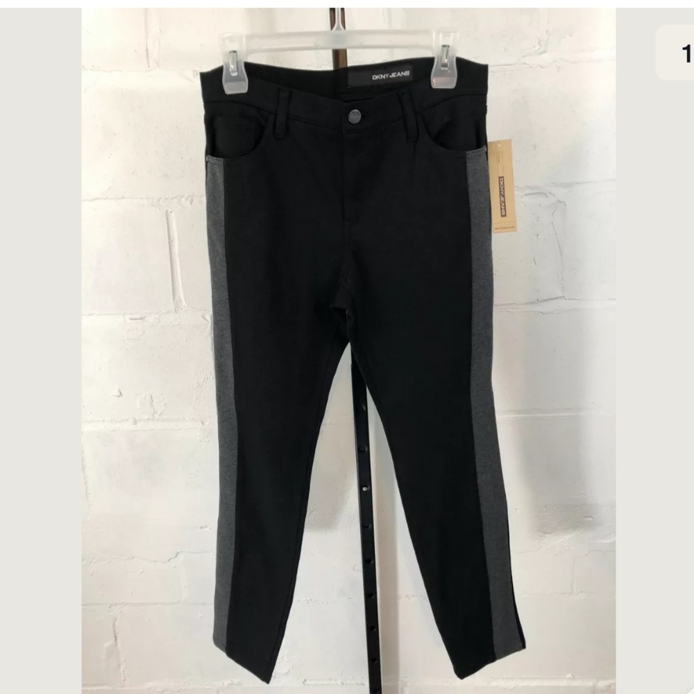 DKNY Black Skinny With Gray Stripe Pants Size 6